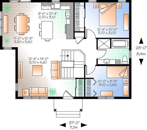 Country Plan 975 Square Feet 2 Bedrooms 1 Bathroom 034 00963