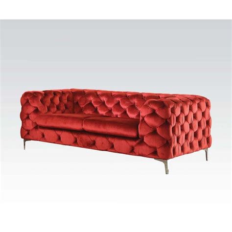 52795 red velvet living room contemporary acme furniture collections