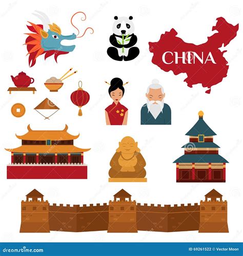 Las Linternas Y Los Objetos Tradicionales Chinos De La Cultura Vector