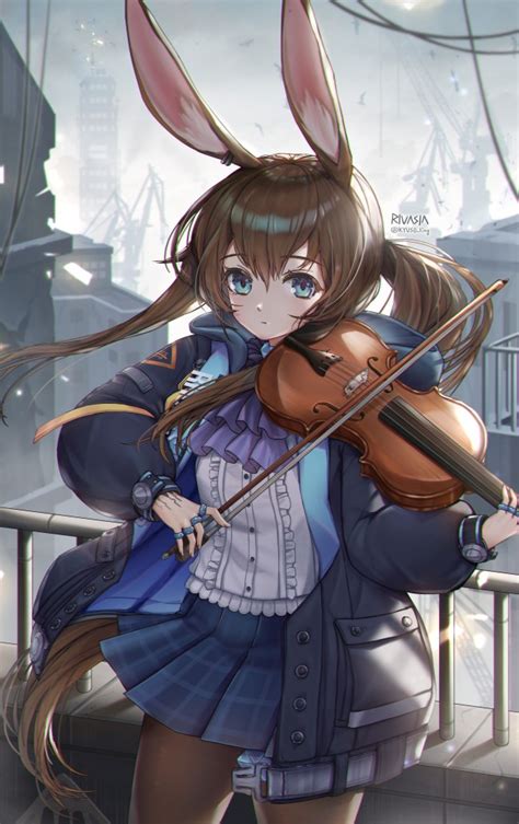 Wallpaper Amiya Violin Arknights Bunny Ear Coat Anime Games