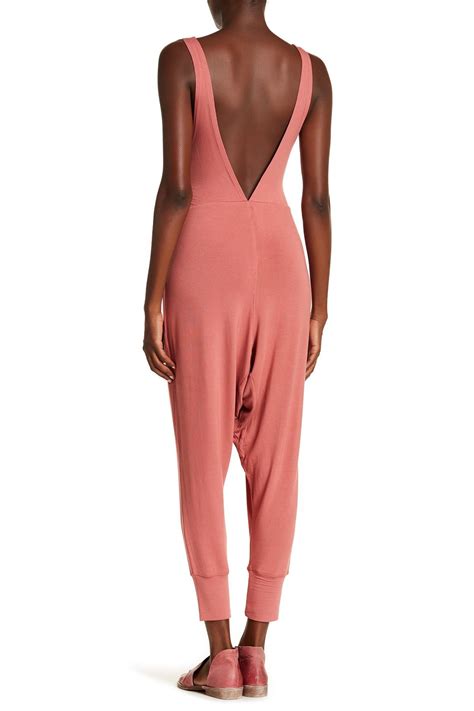 Lyst Free People Open Back Knit Waist Tie Slouch Fit Jumpsuit In Pink