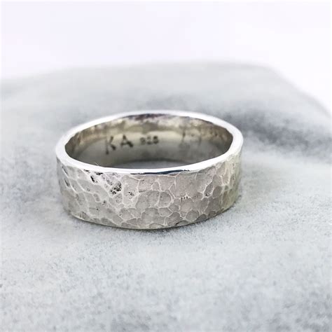 Hammered Silver Ring Solid Sterling Silver Rustic Mens Womens