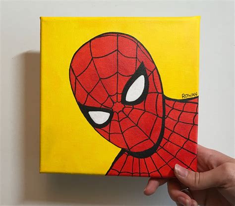 Hand Painted Spiderman Canvas Painting 20x20cm Etsy Spiderman
