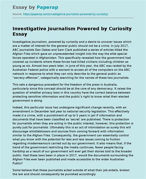 Investigative Journalism Powered By Curiosity Free Essay Example