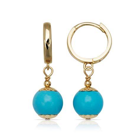 Chic 14K Turquoise Huggie Earrings 14k Solid Yellow Gold Etsy Israel