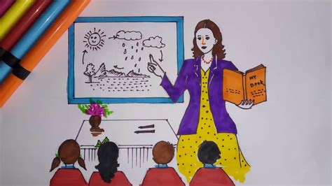 How To Draw A Teacher With Classroom And Students Teachers Day