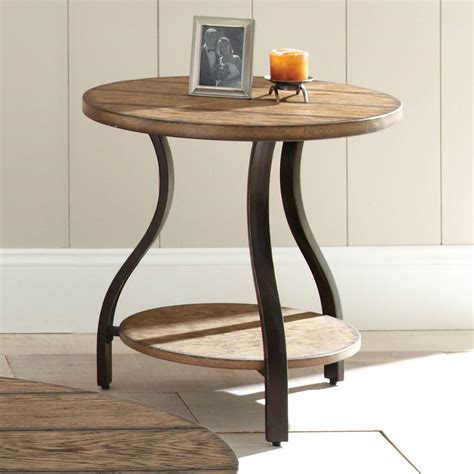 Denise Round Side Table Light Oak Wood Top Metal Base Dcg Stores