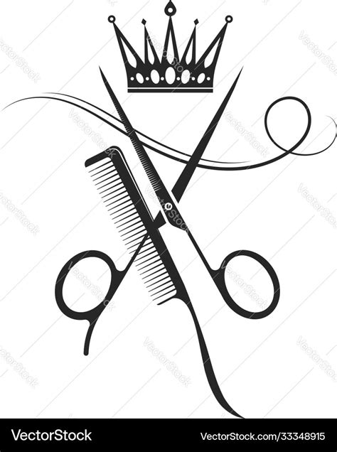 Scissors Comb And Crown Symbol Royalty Free Vector Image