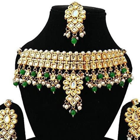 Finekraft Meena Kundan Indian Bridal Wedding Designer Gold Plated Pearls Choker Necklace Jewelry