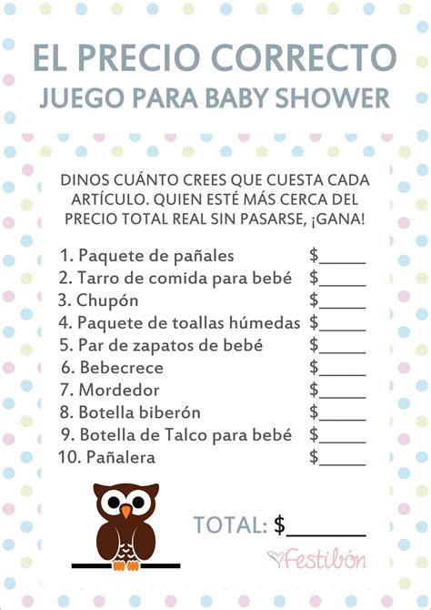 Coloca varios en distintas mesas para que los invitados puedan cogerlas. El Precio Correcto │ Juegos para baby shower para imprimir ...