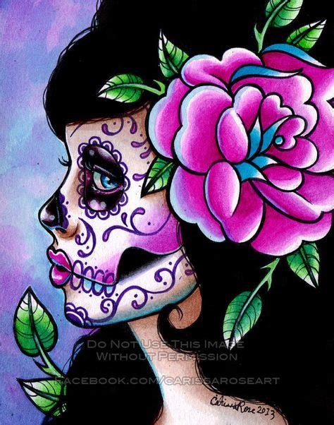 Tattoo Flash Art Print Day Of The Dead Girl Woman Illustration Cute