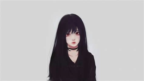 Wallpaper Realistic Anime Girl Black Hair Red Eyes