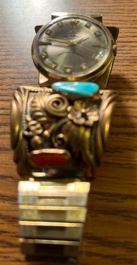 Signed Ahasteen Cromwell Watch Navaho Turquoise Coral Sterling Silver