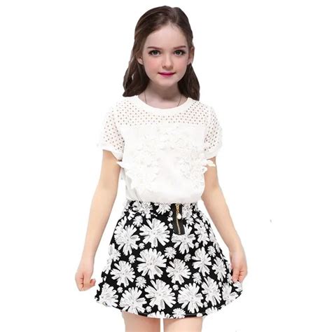 Girls Sets For Kids Summer Clothes Casual Floral Lace Tshirts Print