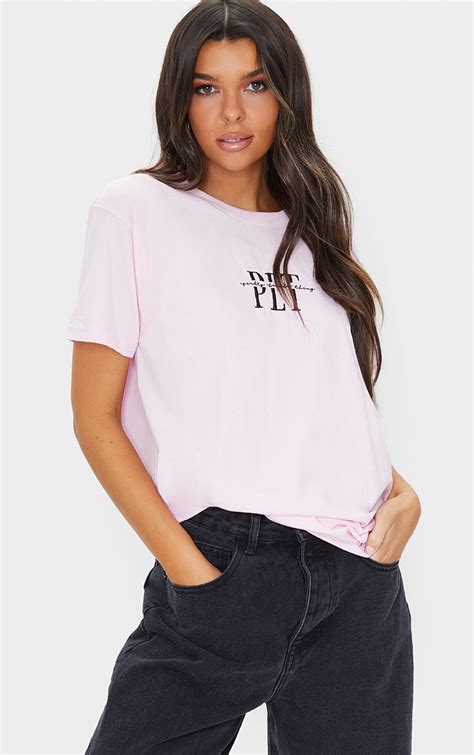 Plt Pink Oversized Embroidered T Shirt Tops Prettylittlething
