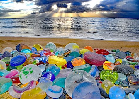 Colorful Sea Glass Pebbles On The Beach
