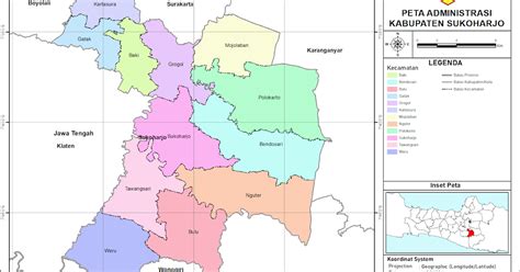Peta Administrasi Kabupaten Sukoharjo Provinsi Jawa Tengah NeededThing