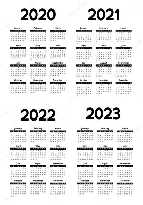 Calendario 2020 2021 2022 Y 2023 La Semana Comienza El Domingo