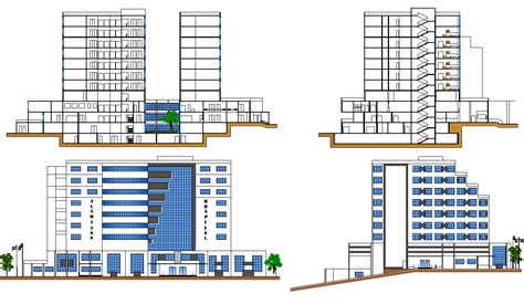 Hospital Elevation And Section Plan Cadbull