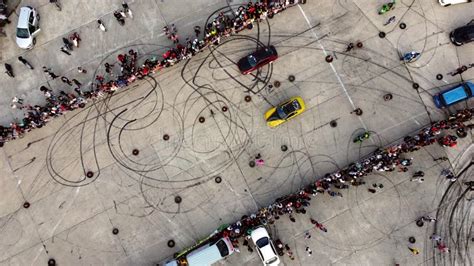 Drag Recing Car Competition Many People Cars Top View Editorial