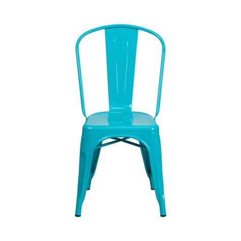 Commercial Grade Crystal Teal Blue Metal Indoor Outdoor Stackable Chair