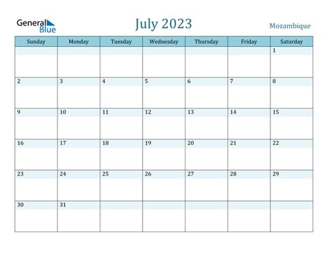 Mozambique July 2023 Calendar With Holidays