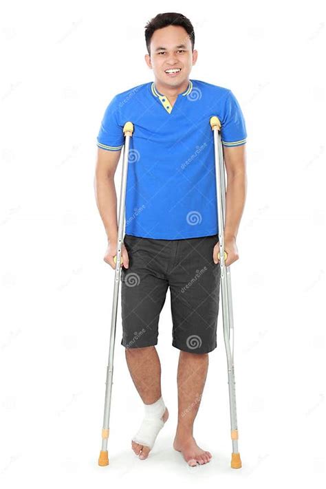 Male With Broken Foot Using Crutch Stock Photo Image Of Accident