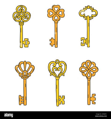 Set Beautiful Vintage Keys Vector Illustration Isolated On White