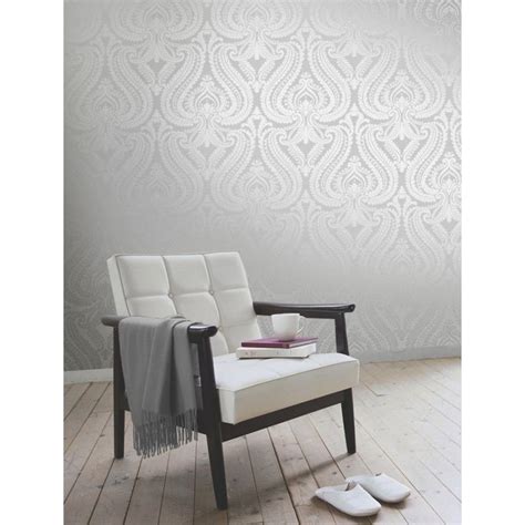 Shimmer Damask Wallpaper Soft Grey Silver Damask Wallpaper Grey
