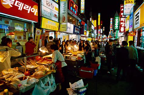Koreans Eating At Street Food Stalls In The Sonmyon District Of Pusan