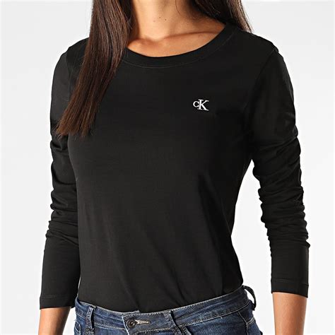 Calvin Klein Tee Shirt Manches Longues Femme Ck Embroidery 4143 Noir