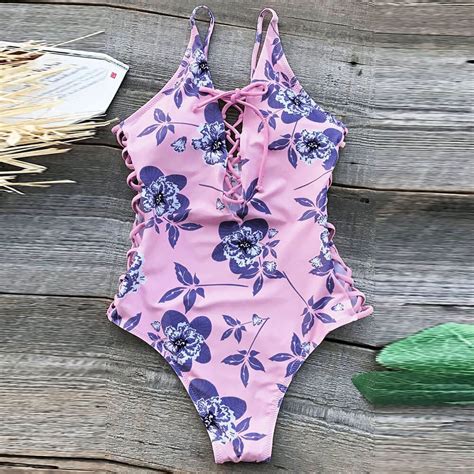 Swimwear Women 2018 One Piece Swimsuit Sexy Pink Bikini Floral Print