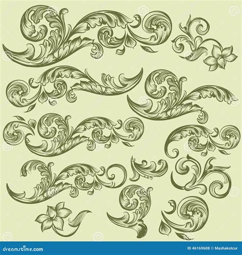 Collection Of Vector Hand Drawn Swirls In Vintage Style Stock Vector
