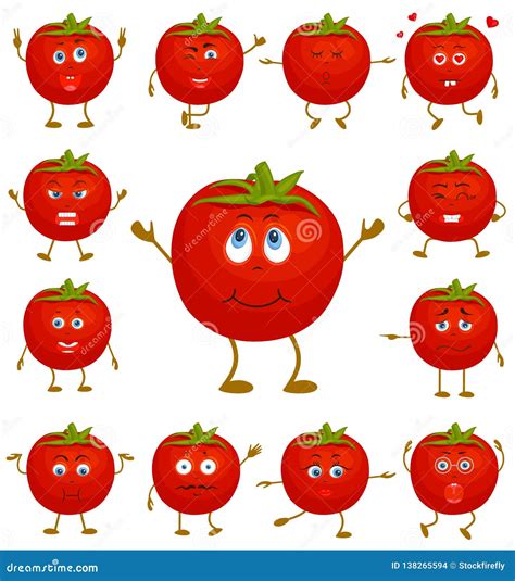 Character Tomato With A Face And Various Emotions Vector Illustration