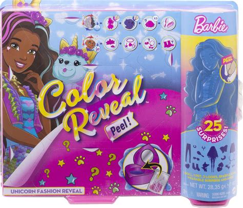 Barbie Color Reveal Peel Doll With 25 Surprises And Unicorn Fantasy