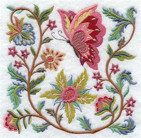 Jacobean Butterfly And Flower Square 2 Machine Embroidered Etsy