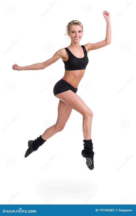 Aerobics Fitness Woman Jumping Isolated In Full Body Stock Image Image Of Model Beautiful