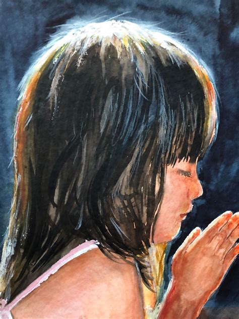 Praying Girl Original Watercolor Painting Nursery Decor Little Etsy