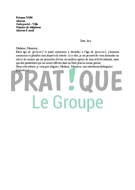 Lettre demande de relevé de carrière Pratique fr