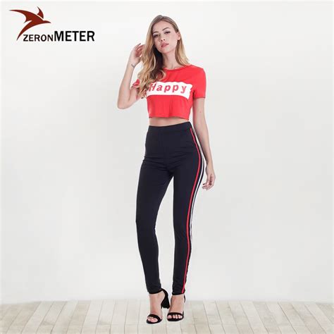 2018 New Letter Print Sexy Crop Top Bodycon Long Pants Summer Basic