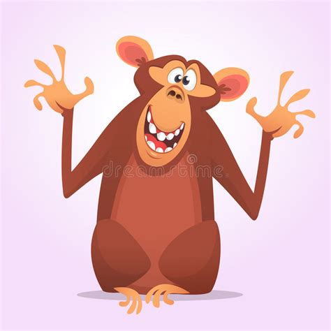 Cute Cartoon Monkey Character Icon Chimpanzee Mascot Waving Hand And