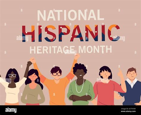 National Hispanic Heritage Month With Latin Women And Men Cartoons
