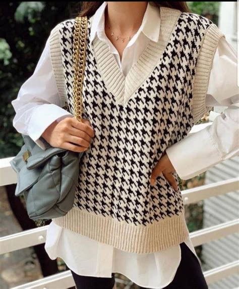 vintage oversized vest sweater vest women knitted vest houndstooth sweater cable sweater