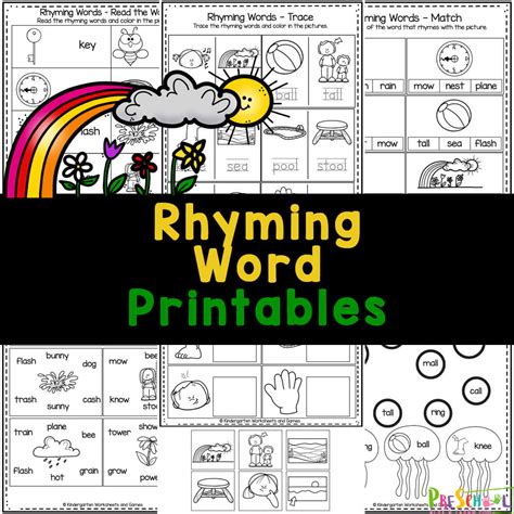Free Printable Rhyming Words Worksheets Worksheets For Kindergarten