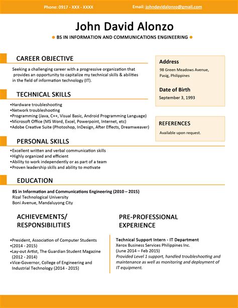 Resume Templates You Can Download Via Jobsdb Philippines Job Resume