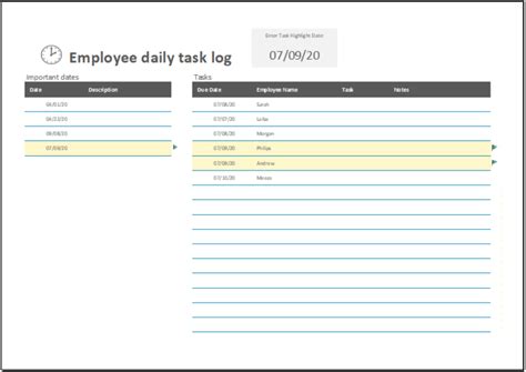 Employee Daily Task Log Template For Excel Excel Templates