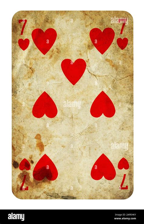 Seven Of Hearts Vintage Playing Card Isolated On White Clipping Path