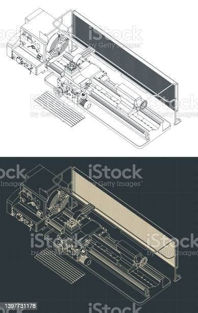 Milling Machine Isometric Blueprints Stock Illustration Download