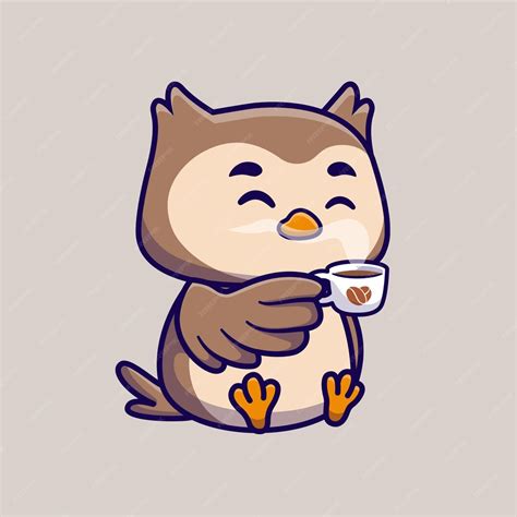 Premium Vector Cute Owl Drinking Coffee Cartoon Vector Icon
