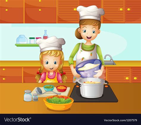 A Mother And Daughter Cooking Royalty Free Vector Image